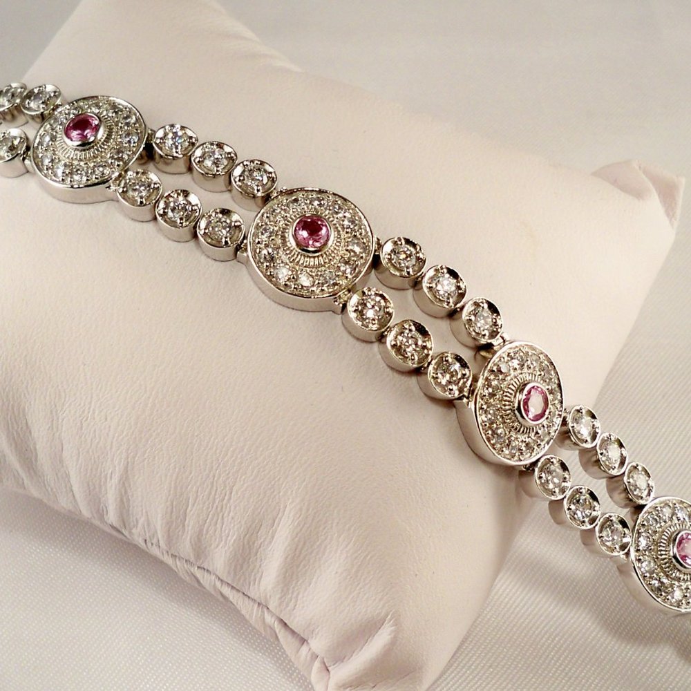 NEW Lite Pink Cubic Zirconias 2 Strand Silver DESIGNER Bracelet